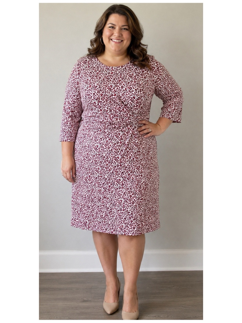 LAND’S END Women’s Size 1X (16W-18W) Pink Floral Print Twist‎ Waist Midi Dress